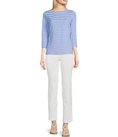 J.McLaughlin Wavesong Striped Print 3/4 Sleeve Button Shoulder Tee Shirt