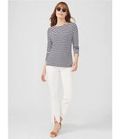 J.McLaughlin Wavesong Striped Print 3/4 Sleeve Button Shoulder Tee Shirt