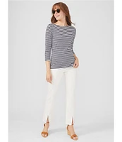 J.McLaughlin Wavesong Striped Print 3/4 Sleeve Button Shoulder Tee Shirt