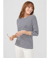 J.McLaughlin Wavesong Striped Print 3/4 Sleeve Button Shoulder Tee Shirt