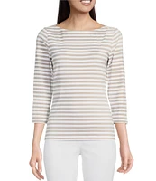 J.McLaughlin Wavesong Striped Print 3/4 Sleeve Button Shoulder Tee Shirt