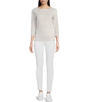 J.McLaughlin Wavesong Striped Print 3/4 Sleeve Button Shoulder Tee Shirt