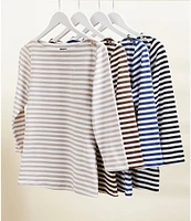J.McLaughlin Wavesong Striped Print 3/4 Sleeve Button Shoulder Tee Shirt