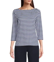 J.McLaughlin Wavesong Striped Print 3/4 Sleeve Button Shoulder Tee Shirt