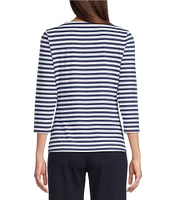 J.McLaughlin Wavesong Striped Print 3/4 Sleeve Button Shoulder Tee Shirt