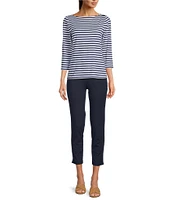 J.McLaughlin Wavesong Striped Print 3/4 Sleeve Button Shoulder Tee Shirt