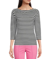 J.McLaughlin Wavesong Striped Print 3/4 Sleeve Button Shoulder Tee Shirt