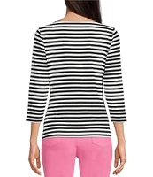 J.McLaughlin Wavesong Striped Print 3/4 Sleeve Button Shoulder Tee Shirt