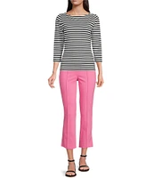 J.McLaughlin Wavesong Striped Print 3/4 Sleeve Button Shoulder Tee Shirt