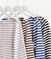 J.McLaughlin Wavesong Striped Print 3/4 Sleeve Button Shoulder Tee Shirt