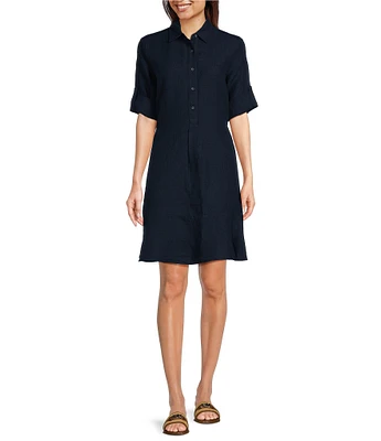 J.McLaughlin Wellesley Linen Point Collar Long Sleeve Shirt Dress