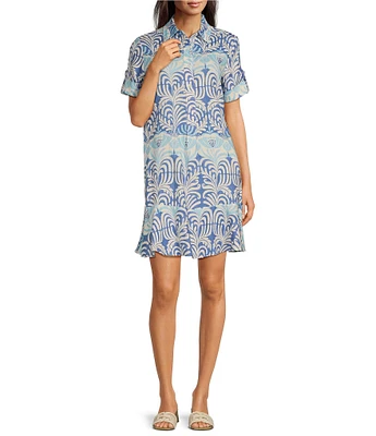 J.McLaughlin Wellesley Printed Collar Neck 3/4 Sleeve Dress