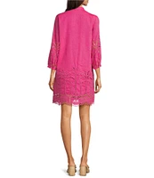 J.McLaughlin Woven Eyelet Split V-Neck 3/4 Sleeve Dress