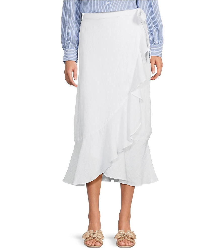 J.McLaughlin Zia Refined Linen Ruffle Wrap Midi Skirt