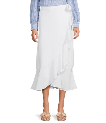 J.McLaughlin Zia Refined Linen Ruffle Wrap Midi Skirt