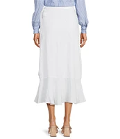J.McLaughlin Zia Refined Linen Ruffle Wrap Midi Skirt