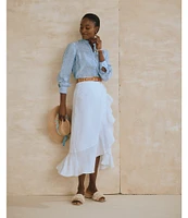 J.McLaughlin Zia Refined Linen Ruffle Wrap Midi Skirt