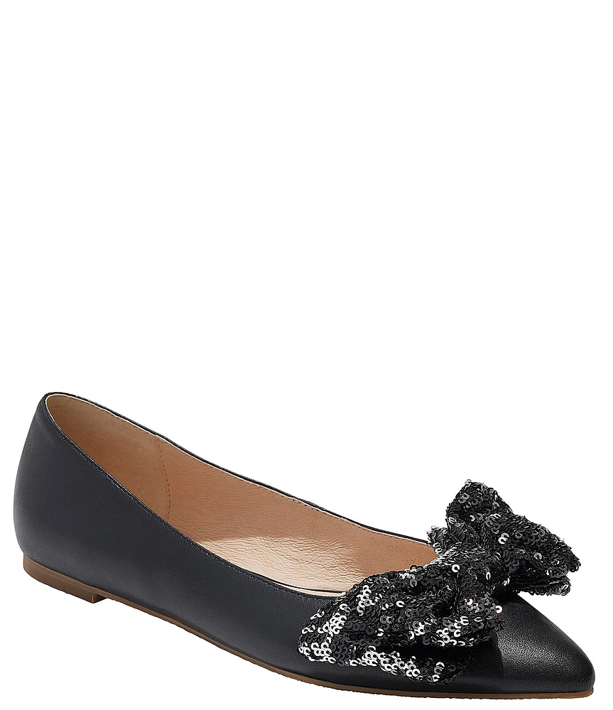 Jack Rogers Debra Ballet Leather Sequin Bow Pointed Toe Flats