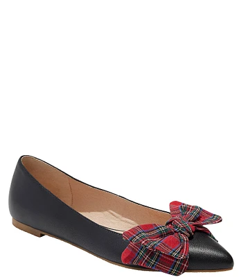 Jack Rogers Debra Ballet Leather Tartan Bow Pointed Toe Flats