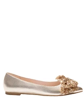 Jack Rogers Debra Metallic Leather Sequin Bow Pointed Toe Ballet Flats