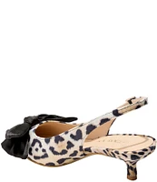 Jack Rogers Debra Leopard Print Bow Slingback Kitten Heel Pumps