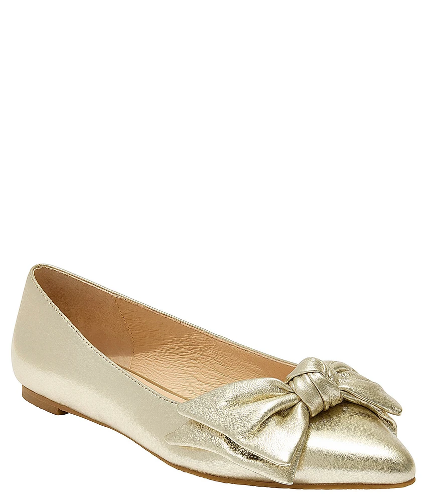 Jack Rogers Debra Metallic Leather Bow Pointed Toe Ballet Flats