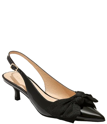 Jack Rogers Debra Satin Patent Leather Bow Slingback Pumps