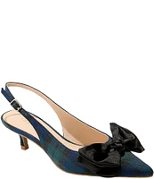 Jack Rogers Debra Tartan Plaid Satin Bow Slingback Kitten Heel Pumps