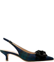 Jack Rogers Debra Tartan Plaid Satin Bow Slingback Kitten Heel Pumps