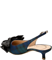 Jack Rogers Debra Tartan Plaid Satin Bow Slingback Kitten Heel Pumps