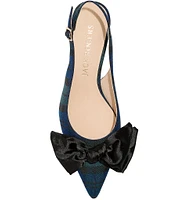 Jack Rogers Debra Tartan Plaid Satin Bow Slingback Kitten Heel Pumps