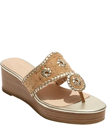 Jack Rogers Jacks Cork Platform T-Strap Thong Wedge Sandals