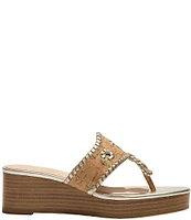 Jack Rogers Jacks Cork Platform T-Strap Thong Wedge Sandals