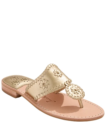 Jack Rogers Jacks Metallic Leather Flat Thong Sandals