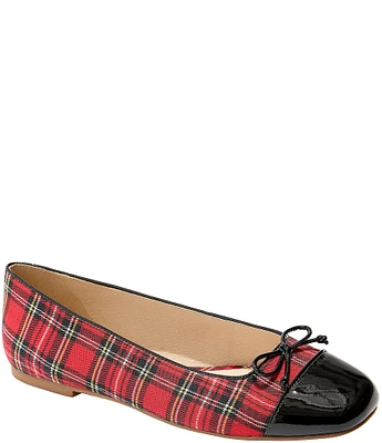 Jack Rogers Kenlyn Plaid Patent Cap Toe Ballet Bow Flats