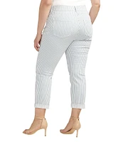 Jag Jeans Plus Size Carter Stretch Denim Stripe Mid Rise Slim Straight Crop Cuffed Girlfriend Jeans