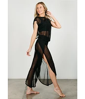 JALA Bhakti Ultra Soft Mesh Wide Leg Asymmetric Hem Coordinating Pants