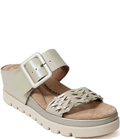 Jambu Dara Leather Woven Strap Platform Wedge Slide Sandals