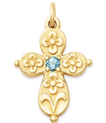 James Avery 14K Gold Floret Blue Topaz Cross Charm