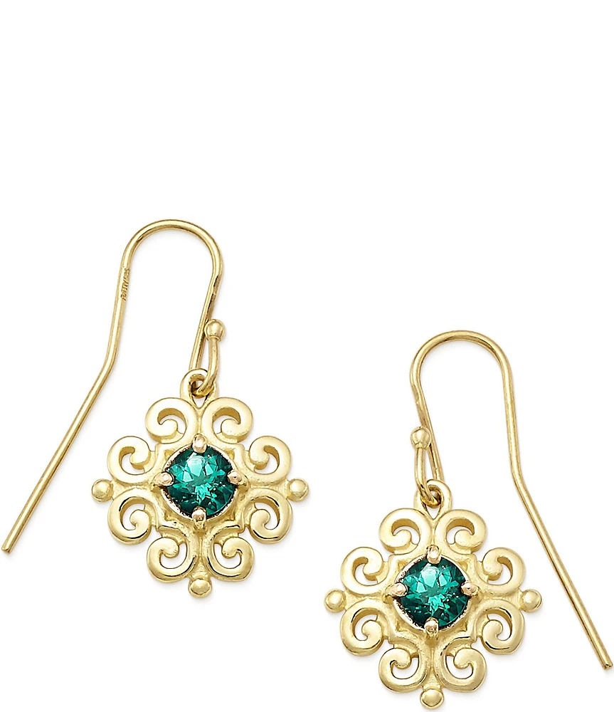 James Avery 14K Gold Scrolled Ear Hooks with May Birthstone