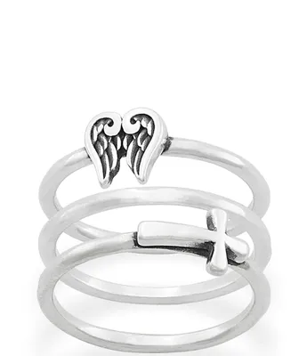 James Avery Angel Wings and Horizon Cross Ring Set