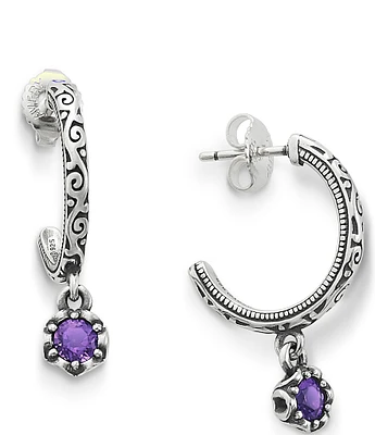 James Avery Cherished Amethyst February Birthstone Hoop Earrings