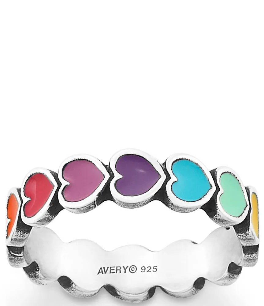 James Avery Enamel Multi-Colored Connected Hearts Ring