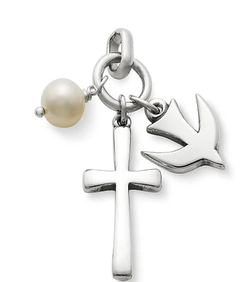 James Avery Faithful Spirit Cross Stainless Steel with Pearl Charm