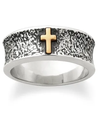 James Avery Textured Silver Band with 14K Gold Cross