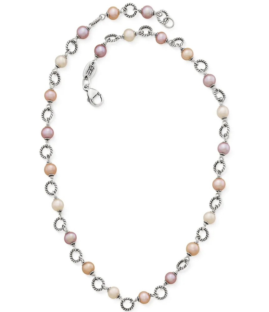 James Avery Twisted Wire Link Necklace with Multi-Colored Cultured Pearls