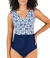 Janela Bay La Valencia V-Neck Open Back Ruched One Piece Swimsuit