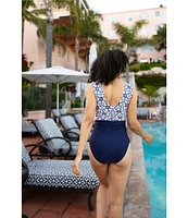 Janela Bay La Valencia V-Neck Open Back Ruched One Piece Swimsuit