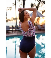 Janela Bay La Valencia V-Neck Open Back Ruched One Piece Swimsuit