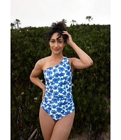 Janela Bay Shoreline Floral Single One Shoulder Ruching One Piece Swimsuit